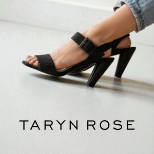 Taryn Rose Baddie Journey Black Stretch Fabric/ Leather Strappy Heels~$350
